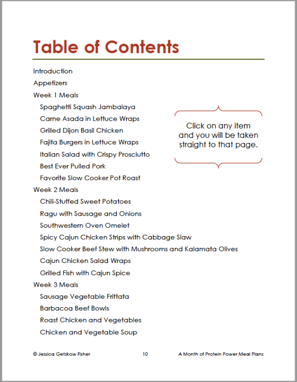 screen shot of table of contents from protein power.