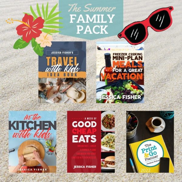 collage of items included in summer family pack