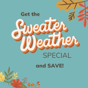 graphic banner ad for sweater weather special.