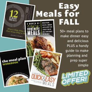 collage of resources included in easy meals fall package.