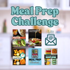 graphic collage of what's included in meal prep challenge.