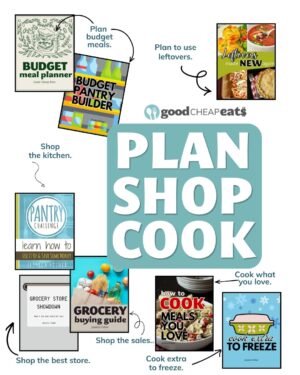 collage of what's included in plan shop cook pack